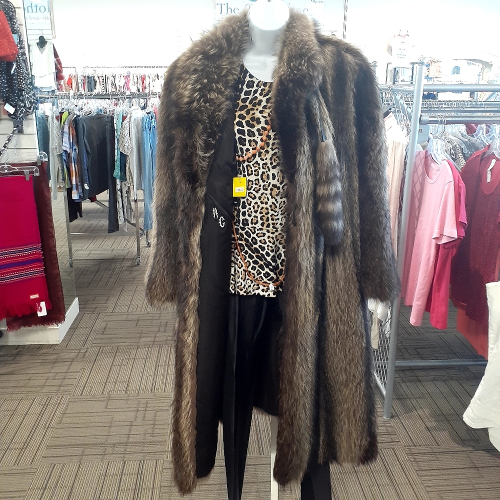 Vintage Genuine Racoon Fur Coat, Approx Size M-L